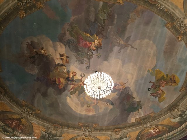 Painted ceiling of Bergamo's opera house.