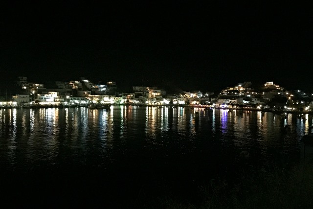 view of loutra at night from the thermal spa