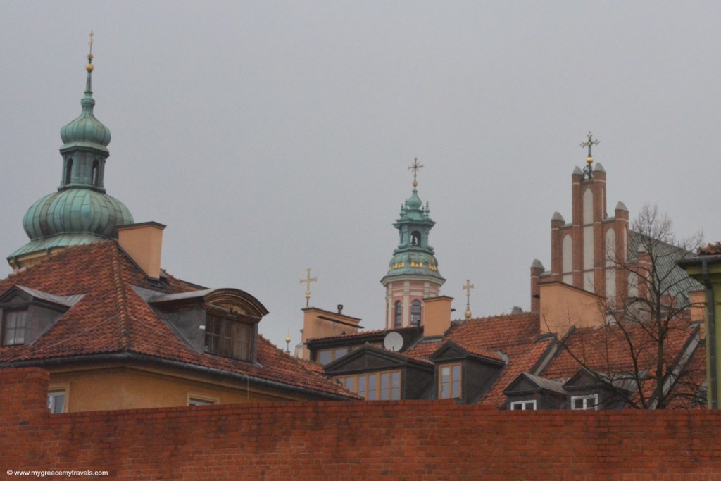 Crosses in the skyline of Old Town Warsaw.